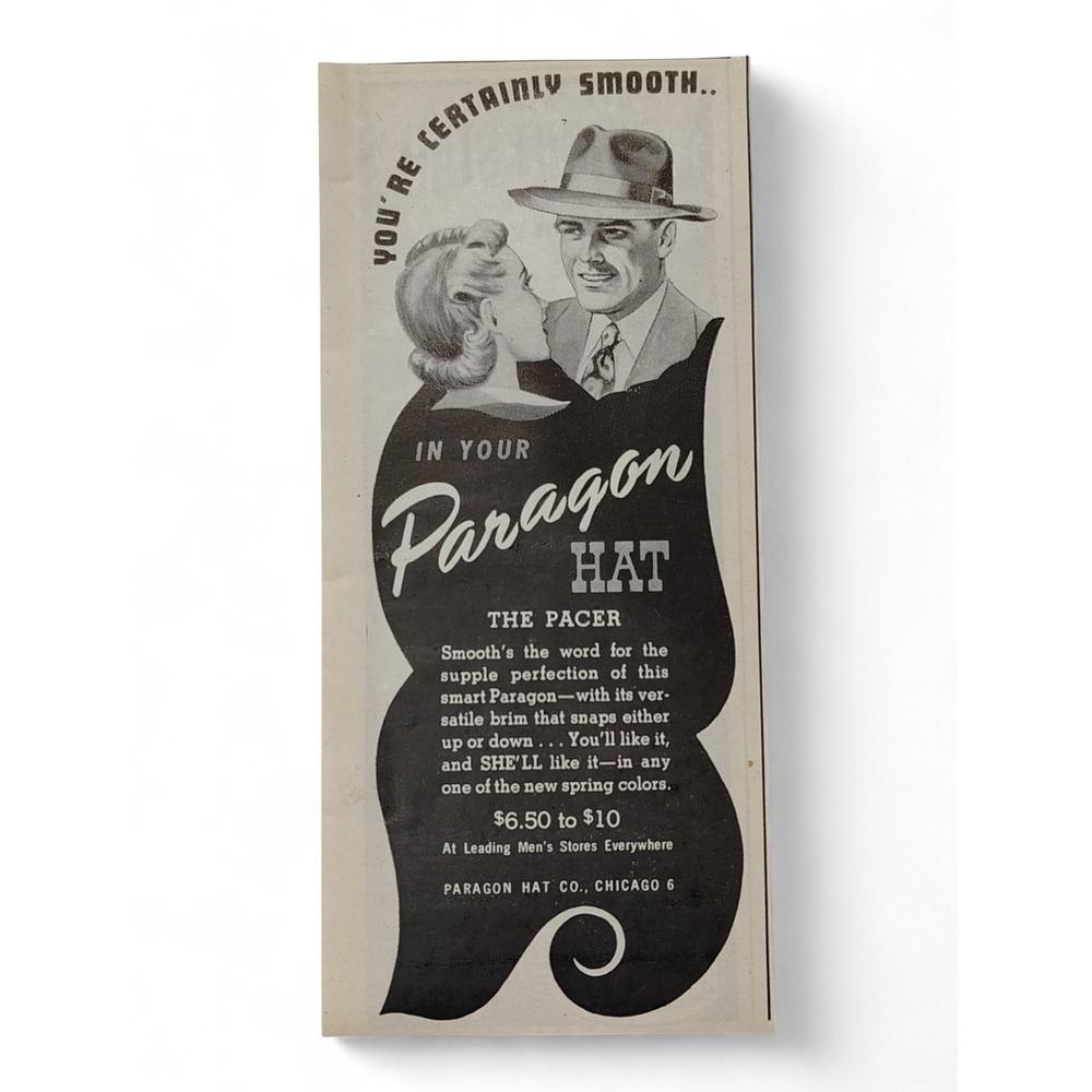 1946 Paragon Hat Print Ad The Pacer Smooth Style Menswear MCM Fashion Ephemera